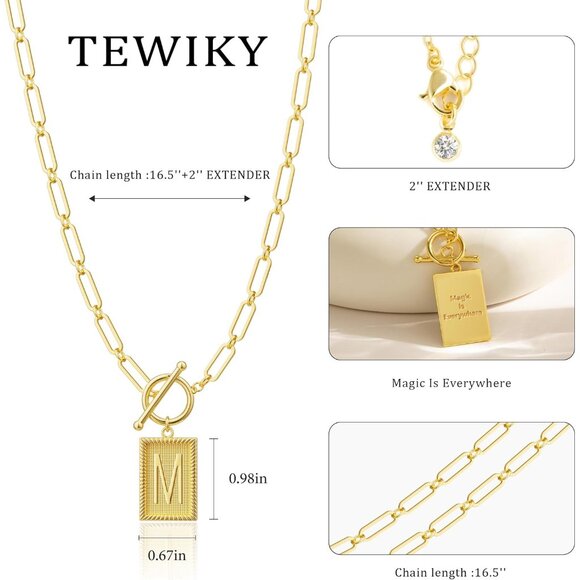 Trendy Gold Initial Necklace for Women - Dainty Paperclip Chain Pendant Jewelry - Picture 2 of 7